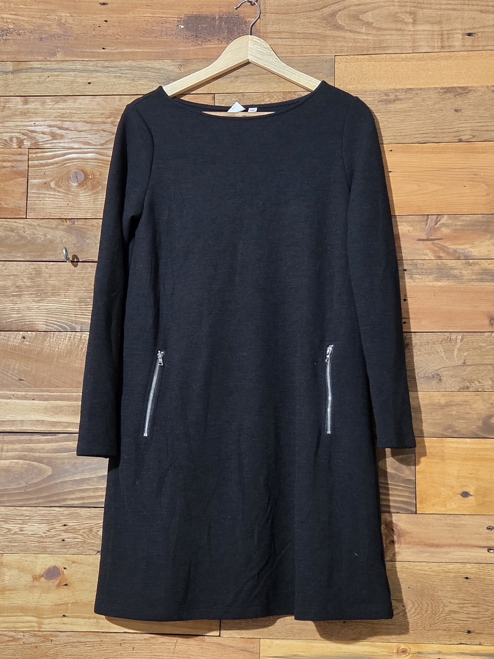 GAP Black A-Line Dress Long Sleeve Zip Pockets Office Minimalist Size M